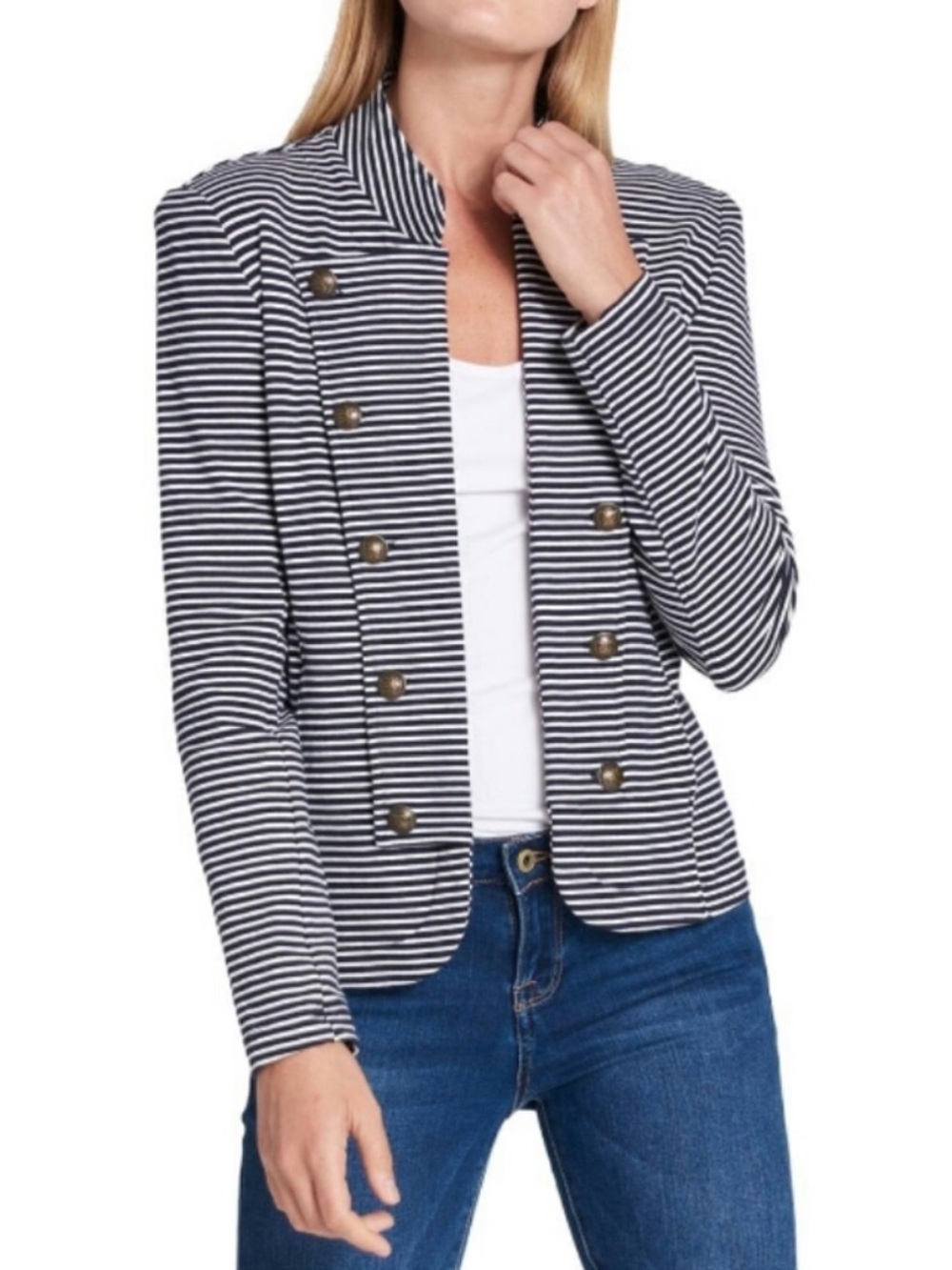 Tommy Hilfiger Navy and White Striped Double-Breasted Blazer